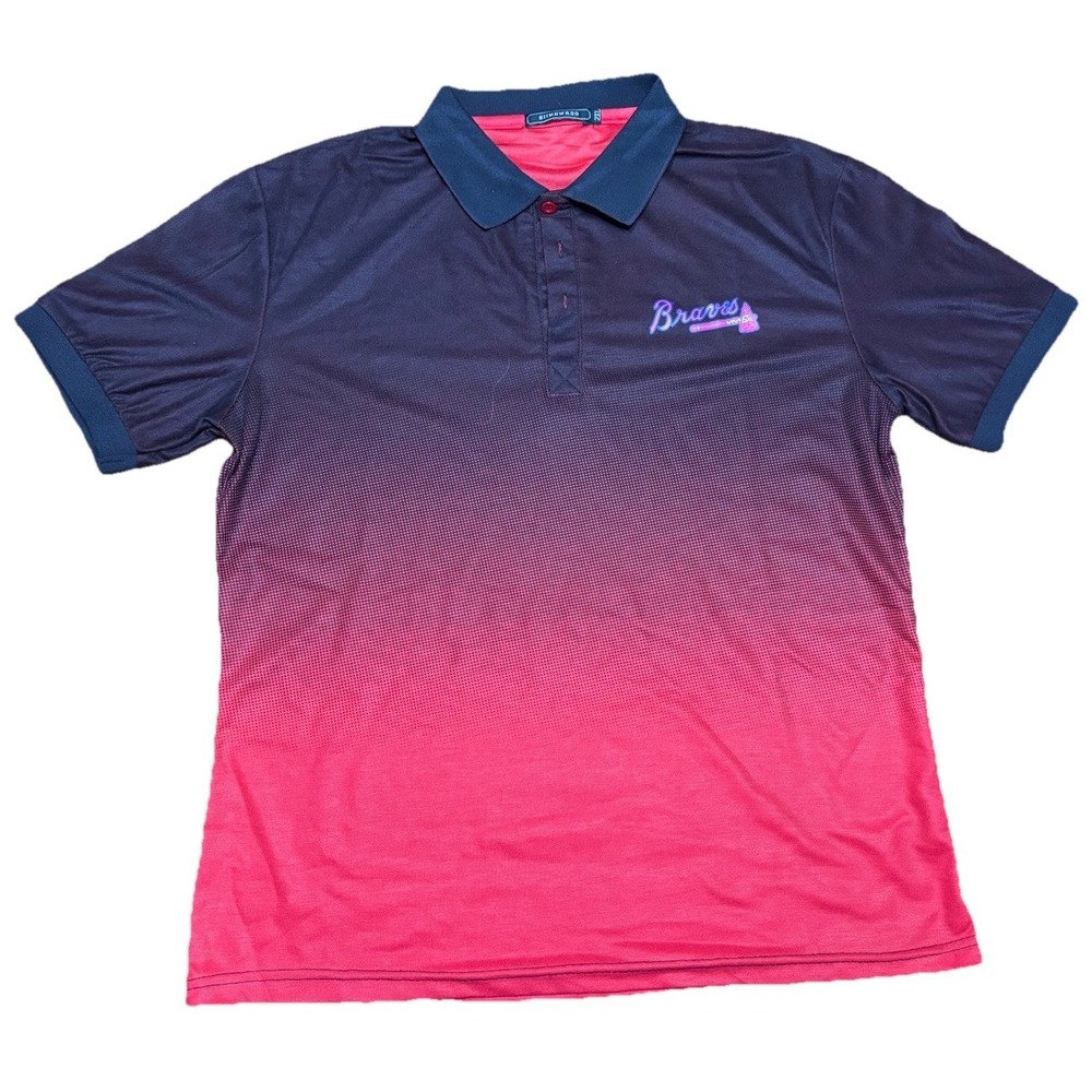 Atlanta Braves Polo Shirt 2XL Ombre Fade Black Red Short‎ Sleeve (Fits Like XL)